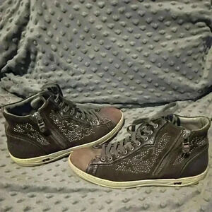 Nero Giardini Gray Studded Leather High Top Sneakers, Size 39